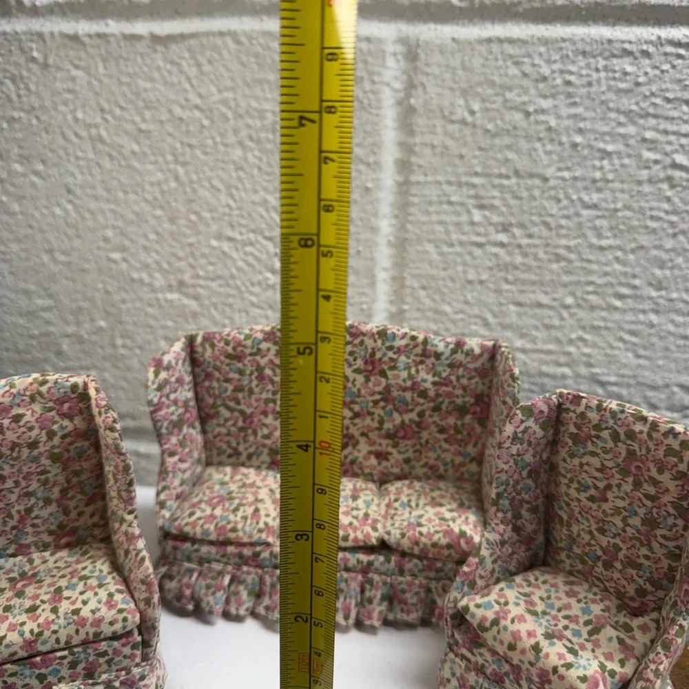 Vintage Floral Patterned High Back Miniature Sofa and Chair Set